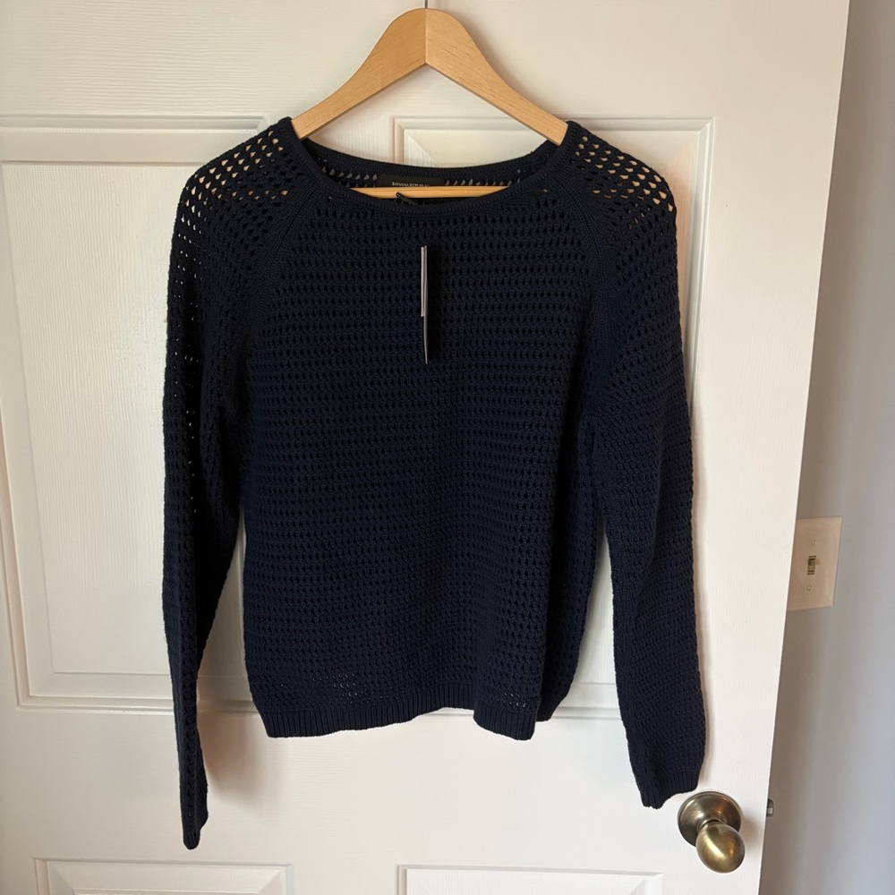 Banana Republic Womens Navy Open-Knit Sweater